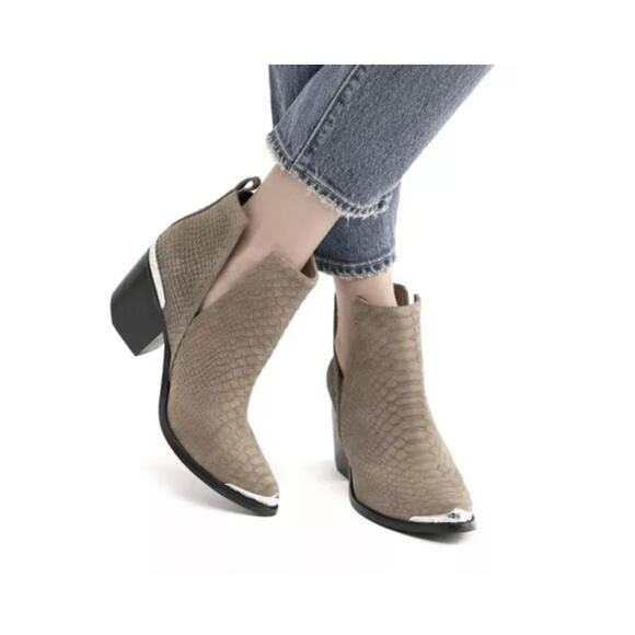 Jeffrey Campbell Womens Boots 9 Cromwell Leather Snake Western Bootie Heels Gray - Picture 2 of 10